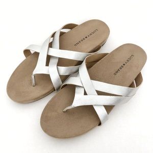 Lucky Brand Brown & Silver Soft Leather Slip On Sandals with Suede-Size 9 / 40